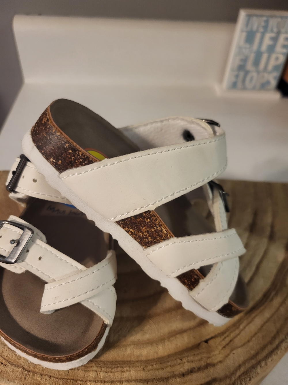 Maui Island  White Buckle Slide Flat Synthetic Casual Toddler Sandals 5m